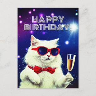 Weiße Katze mit Sonnenbrille zum Geburtstag anzust Postkarte
