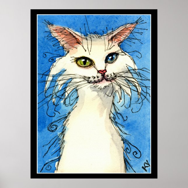 Weiße Katze mit ungerade Augenplakat Poster (Vorne)