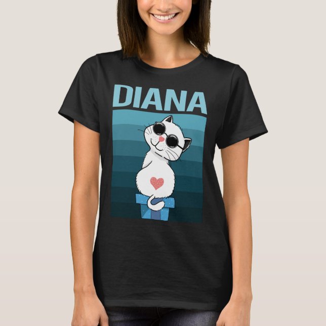 Weiße Katze - Name Diana T-Shirt (Vorderseite)