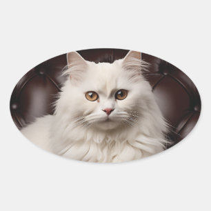 Weiße Katze Ovaler Aufkleber