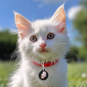 Weiße Katze Pastell-Blumen Schwarz Romantische Bot Haustiermarke