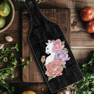 Weiße Katze Pastell-Blumen Schwarz Romantische Bot Schneidebrett