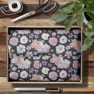 Weiße Katze Pastell Blumen Schwarz Romantische Bot Seidenpapier