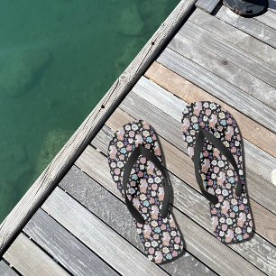 Weiße Katze Pastell Blumig Schwarz Romantische Bot Flip Flops