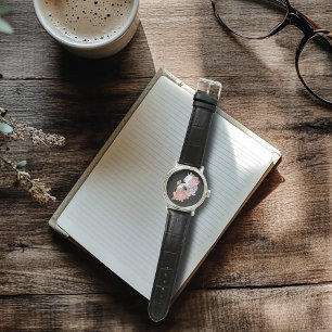 Weiße Katze Peach Lavendel Pink Roses Armbanduhr