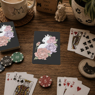 Weiße Katze Peach Lavendel Pink Roses Spielkarten