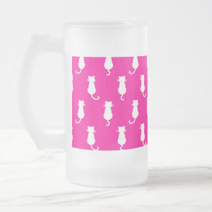 Weiße Katze Polka Dot Muster Abgeschieden auf Fucs Mattglas Bierglas
