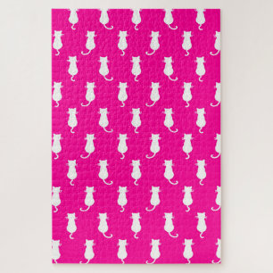 Weiße Katze Polka Dot Muster Abgeschieden auf Fucs Puzzle