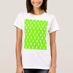 Weiße Katze Polka Dot Muster Abgeschieden auf Lime T-Shirt