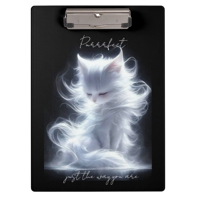 Weiße Katze Purrfect Klemmbrett (Vorderseite)