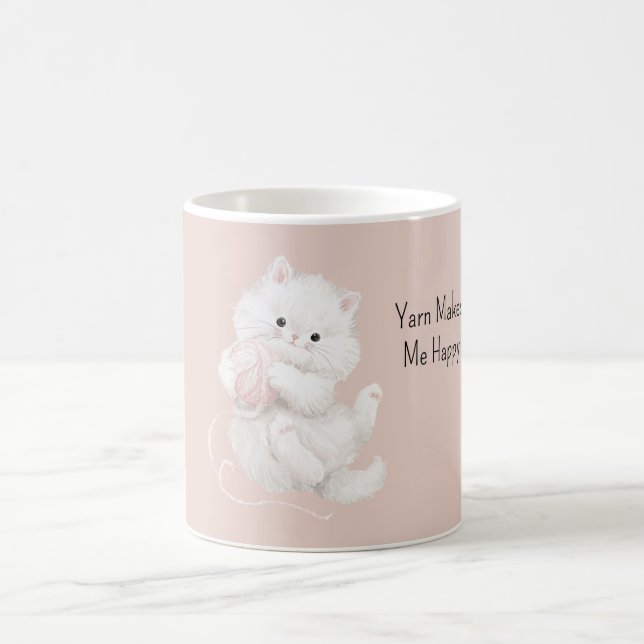 Weiße Katze Rosa Garn Kaffeetasse (Mittel)