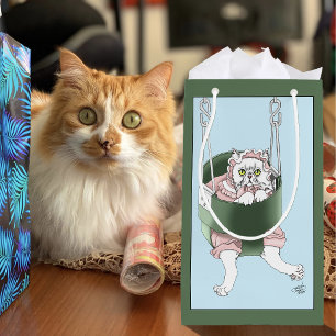 Weiße Katze Rosa Kleid Funny Swing Kleine Geschenktüte