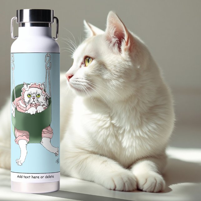 Weiße Katze Rosa Kleid Funny Swing Trinkflasche (Von Creator hochgeladen)