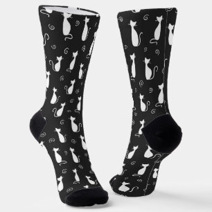 Weiße Katze Silhouette Muster Schwarz Socken