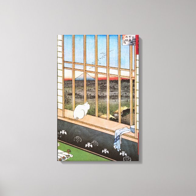 Weiße Katze sitzt am Fenster, Utagawa Hiroshige Leinwanddruck (Vorderseite)
