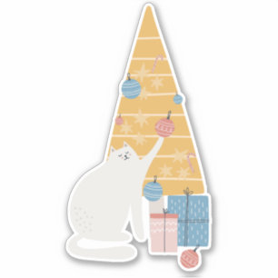 Weiße Katze spielt mit Ziern Weihnachtsbaum Aufkleber