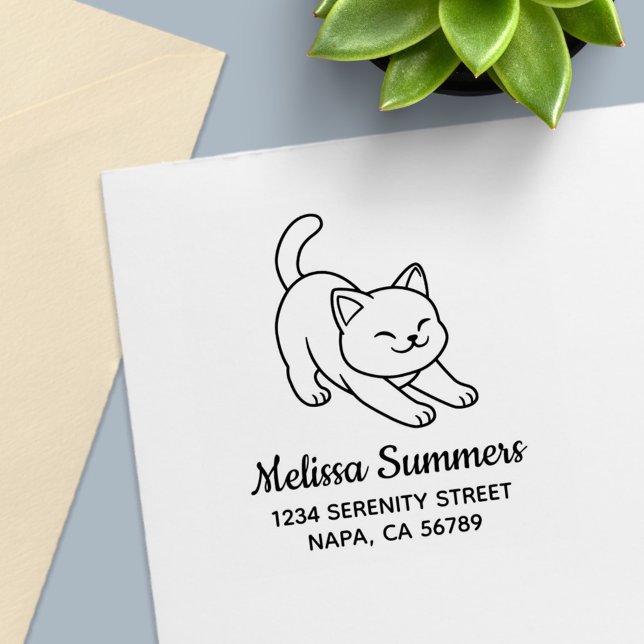 Weiße Katze streckt sich Adresse Permastempel (Von Creator hochgeladen)