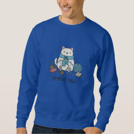 Weiße Katze strickt Winter Blaue Garn Cozy Art Sweatshirt