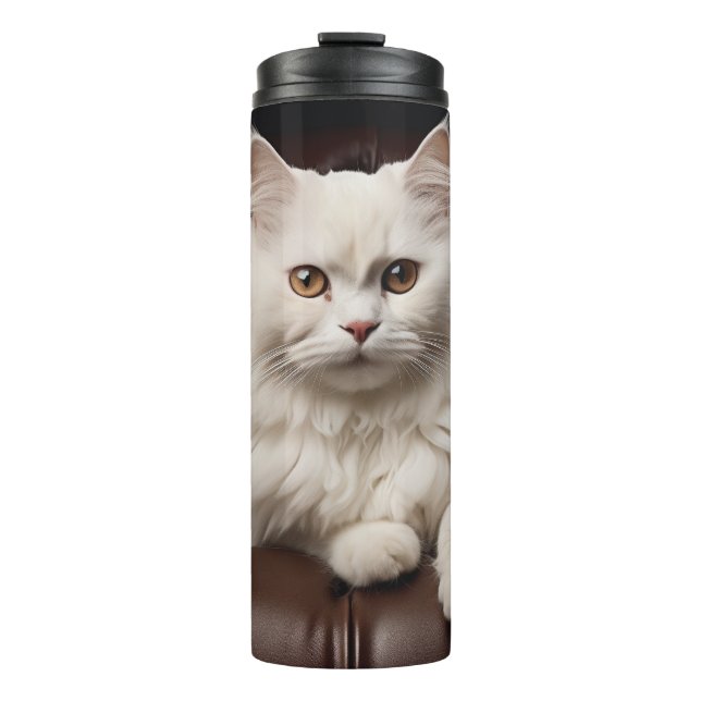 Weiße Katze Thermosbecher (Vorderseite)