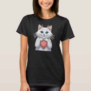 Weiße Katze umarmt Herz T-Shirt