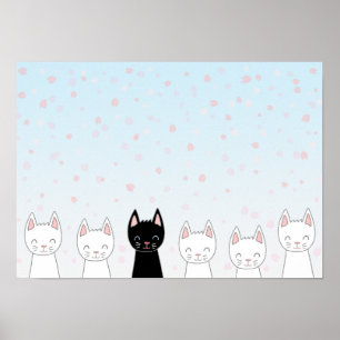 Weiße Katze und schwarze Katze Poster