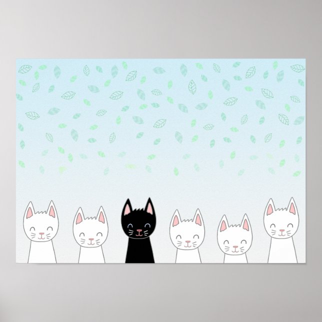 Weiße Katze und schwarze Katze Poster (Vorne)