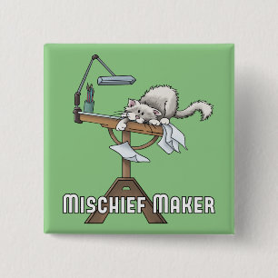 Weiße Katze Unruhestifterin Knopf Button