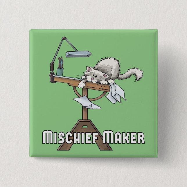 Weiße Katze Unruhestifterin Knopf Button (Vorderseite)
