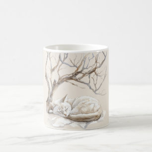 Weiße Katze unter Baumzweigen Kaffeetasse