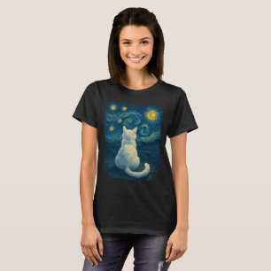 Weiße Katze unter einer sternenklaren Nachtillustr T-Shirt