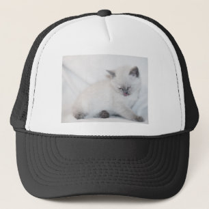 Weiße Katze wächst sich selbst Truckerkappe