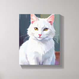 Weiße Katze | Wasserfarben-Katzen-Haustiermalerei Leinwanddruck
