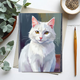 Weiße Katze | Wasserfarben-Katzen-Haustiermalerei Postkarte