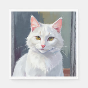 Weiße Katze Wasserfarben-Katzen-Haustiermalerei Serviette