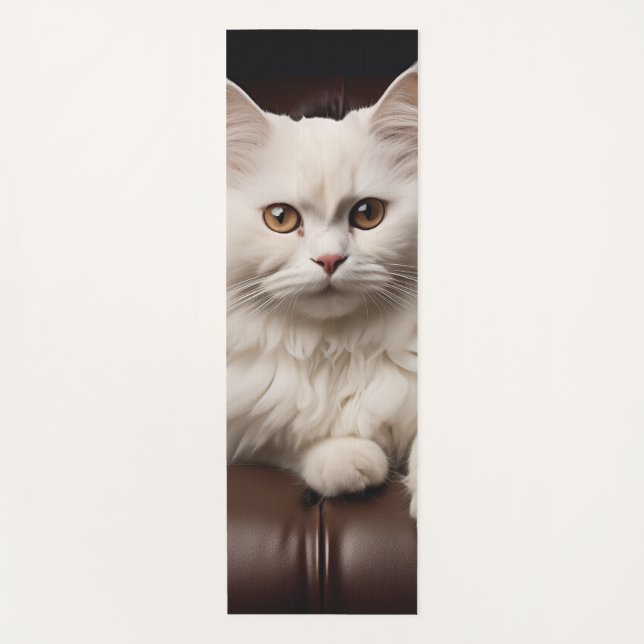 Weiße Katze Yogamatte (Vorderseite)