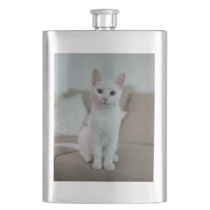 Weiße Katze   Zazzle_Growshop. Flachmann