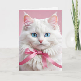 Weiße Katze zum Geburtstag mit Bow Karte