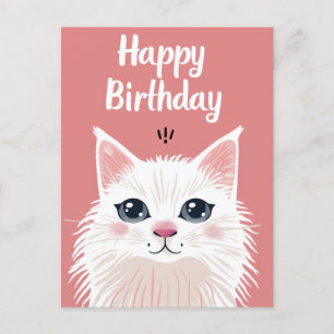 Weiße Katze zum Geburtstag Postkarte
