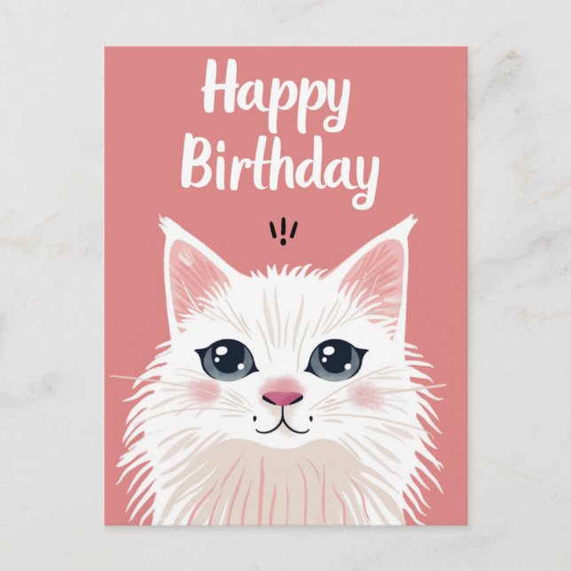 Weiße Katze zum Geburtstag Postkarte (Vorderseite)