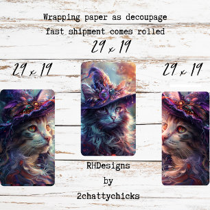 Weiße Katzen als Hexen-Lila-Decoupage Geschenkpapier Set