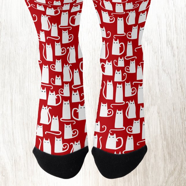 Weiße Katzen auf Rot Socken (Fun and festive red and white cat socks for animal and pet lovers. Perfect for Christmas Holidays)