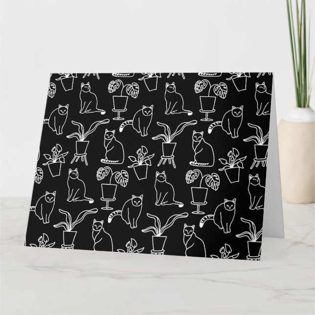 Weiße Katzen auf schwarz Dankeskarte (Vorderseite)