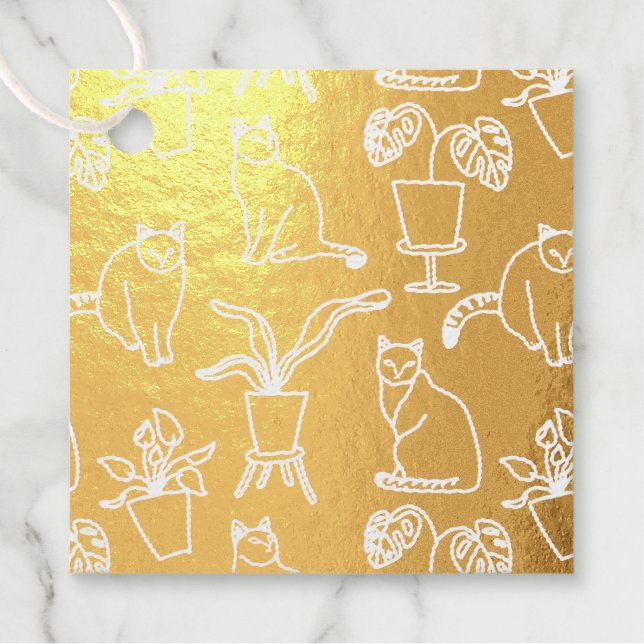 Weiße Katzen auf schwarz Geschenkanhänger (Vorderseite)