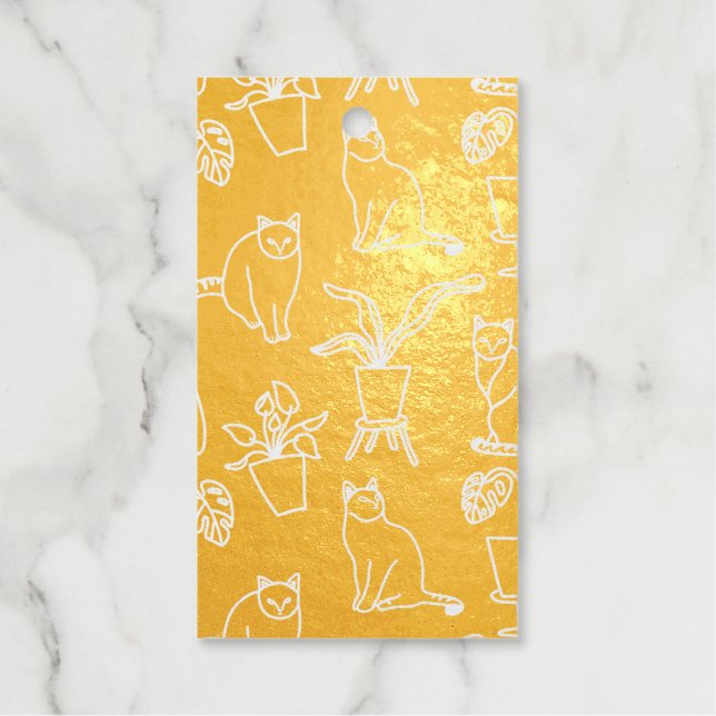 Weiße Katzen auf schwarz Geschenkanhänger (Vorderseite)