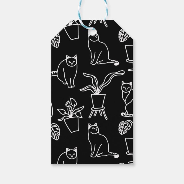 Weiße Katzen auf schwarz Geschenkanhänger (Vorderseite)