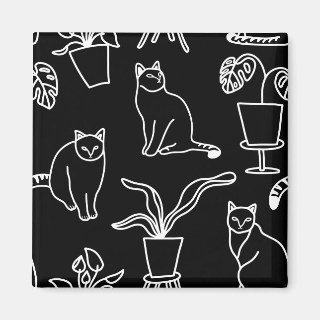 Weiße Katzen auf schwarz Magnet (Vorne)