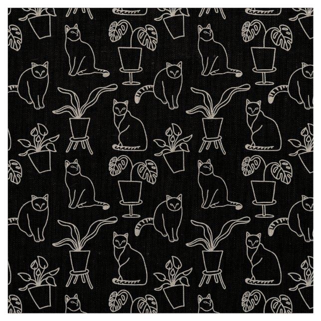 Weiße Katzen auf schwarz Stoff (Muster)