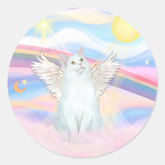 Weiße Katzen-Engel in Wolken Runder Aufkleber