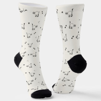 Weiße Katzen-Linienkunst-Muster-Socken Socken