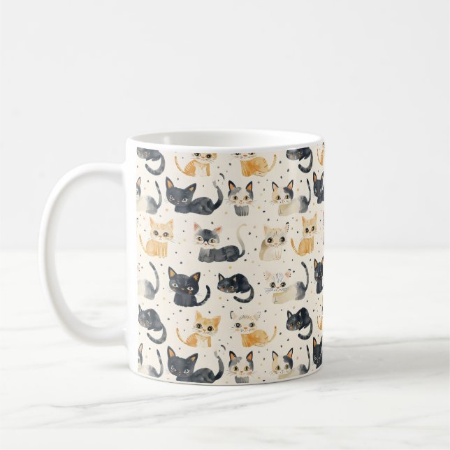 Weiße Katzen Muster Kaffeetasse (Links)